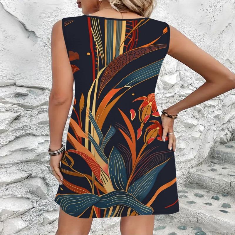 Printed Fashionable Casual Elegant Breathable Round Neck Vest Dress New Style Women's Casual Skirt Vacation Women's Sleeveless Midi Dress
