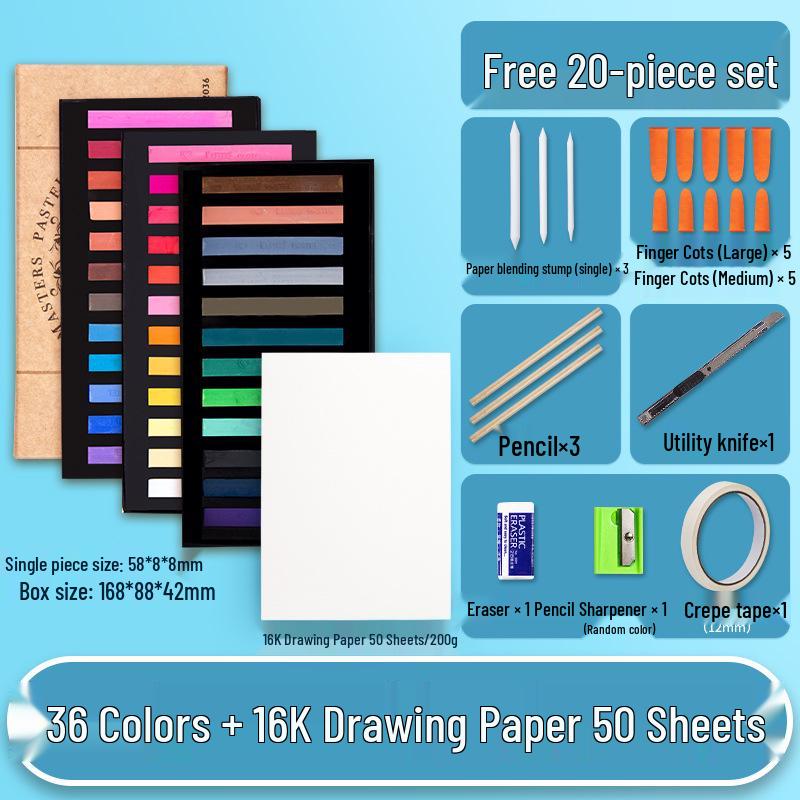 Mali Brand Pastel Chalk Set - 36 Colors Chalk Powder with Brushes for Beginners