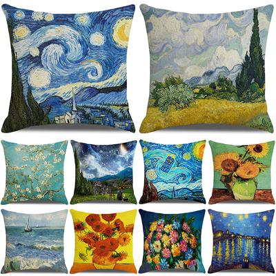 Linen Pillowcase Nordic Retro Van Gogh Oil Painting Watercolor Print Pillowcase New Home