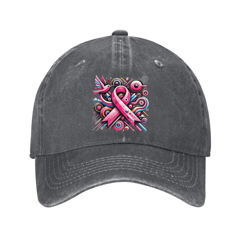 Pink Ribbon Breast Cancer Awareness Abstract Print Cotton Baseball Cap Adjustable Casual Dad Hat
