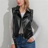 PU Leather Waistcoat Women Motorcycle Zippers Vest Coat Sleeveless Pockets Vests Large Size Tops