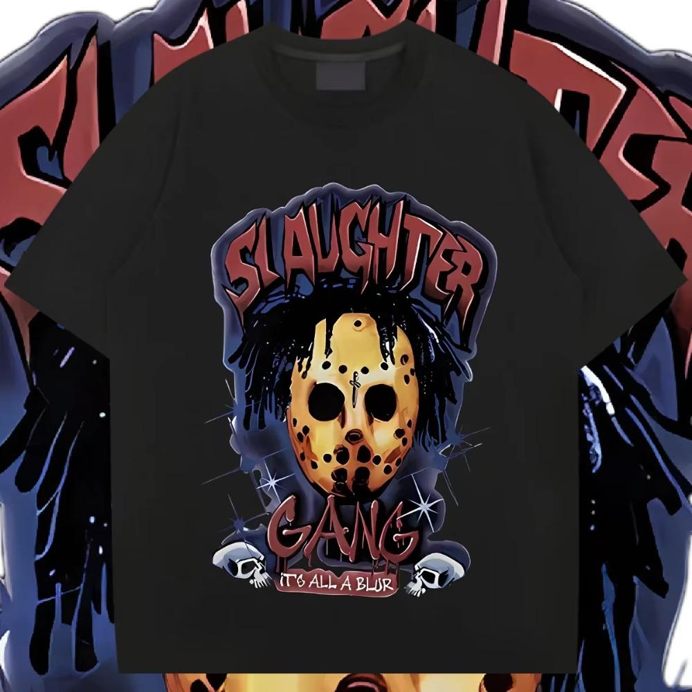 Horror Koszulka z okrągłym dekoltem Luźna z krótkim rękawem Retro Harajuku Męska Koszulka Graficzna Styl Rapu Topy Moda Koszulka Błaha Koszulka