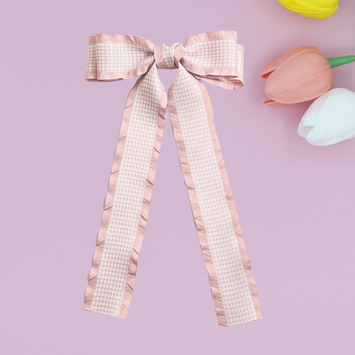 Houndstooth Wood Ear Bow Hair Clip - Sweet Girl s Versatile Ribbon Accessory