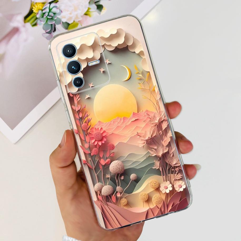 For Vivo V23 Pro V2132 Case For Vivo V23 5G V2130 V2303 Cover Fashion Flower Clear Silicone Phone Case For Vivo V23e V 23 Bumper