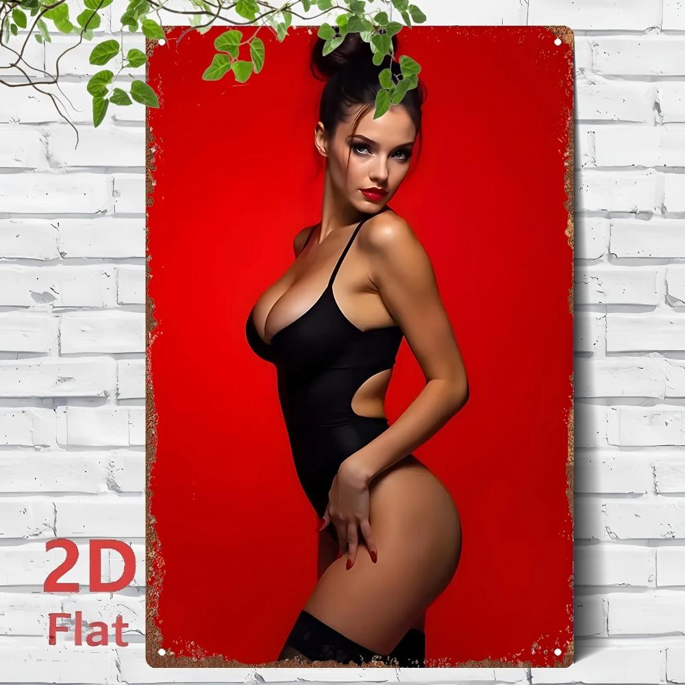 Винтажная металлическая жестяная табличка 8x12 дюймов Ретро Пинап Девушка Постер Черное Платье Индустриальное Настенное Искусство для Бара Кафе Гаража 20x30cm
