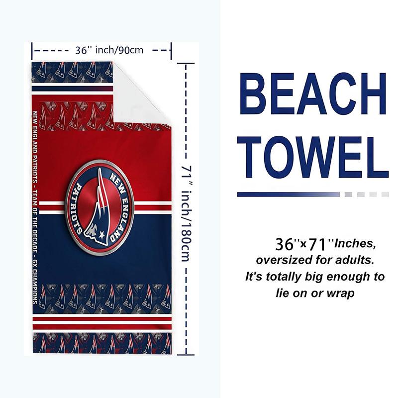 New England Patriots Logo Print Beach Towel, Large Soft Quick Dry Towel for Beach Camping Swimming