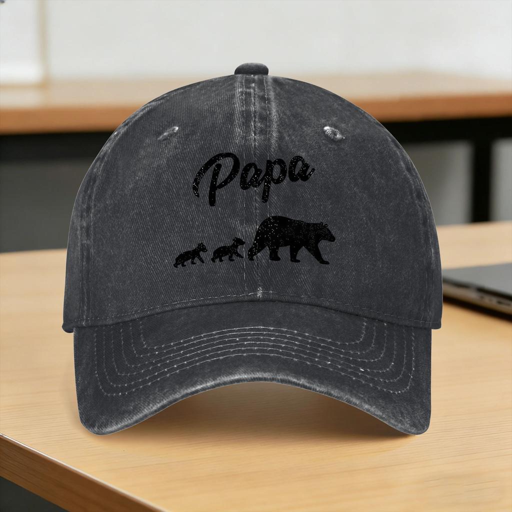 Fathers Day Papa Bear Washed Baseball Cap Casual Sun Trucker Hat Spring Couple Women Kpop Rock Snapback Cap