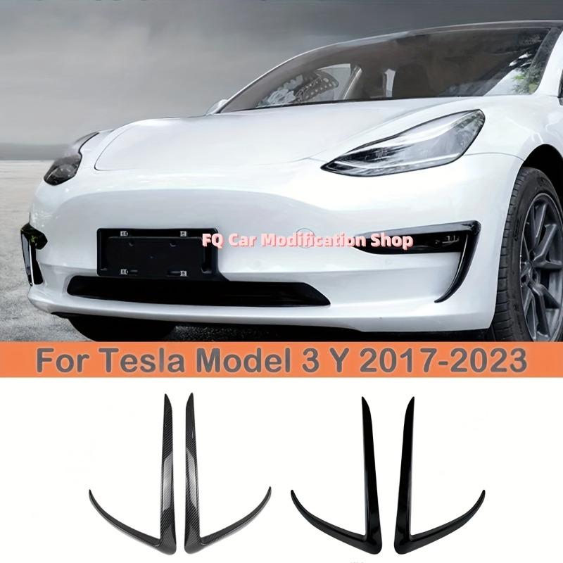 Tesla Model 3 Y 2017 2018 2019-2023 Glossy Black/Carbon Look Car Front Bumper Fog Light Frame Spoiler Decoration Body Kit