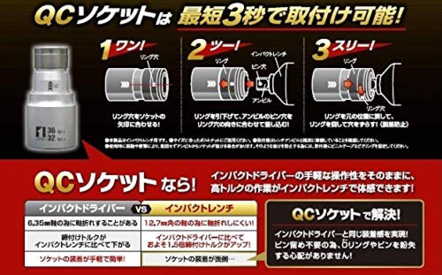 Ichinen Access MUST TOOL QC Double Hex Drive IM-4W1721O-6K 17/21 Socket, 19820, 12.7mm (4-minute)