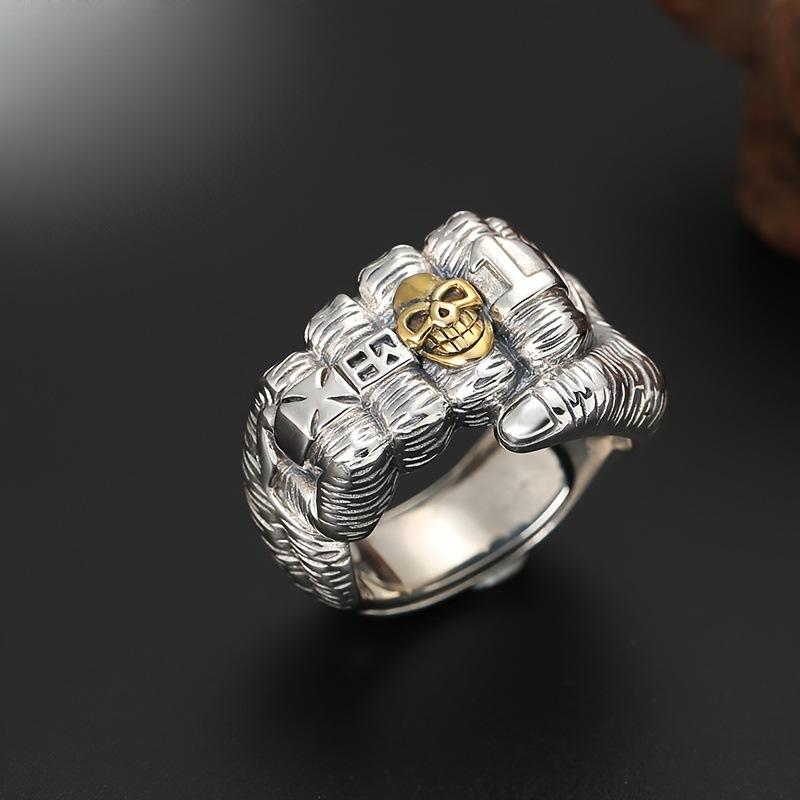 Domineering Fist Ring, Men's Trendy Live Index Finger Ring, Fashionable Smiley Skull Ring, Retro