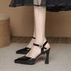 Fashion Banquet High-heeled Sandals Summer New Pointed Head Shallow Mouth Metal Buckle Line with Non-slip Thick Heel Women's Shoes