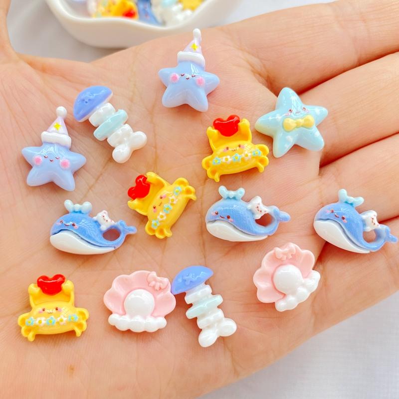 30Pcs Cartoon Ocean Series Little Stars Crabs Whales Shells Art Nail Plaksteen Strass Beeldjes Diy Wedding Plakboek Decor Craft