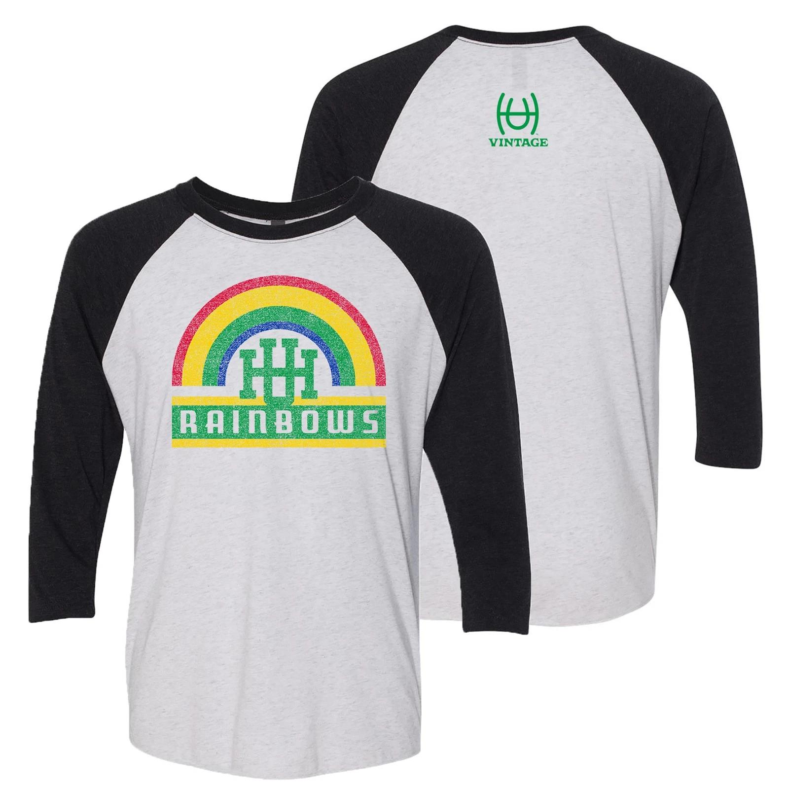 Hawaii Rainbow Warriors Vintage Rainbow Raglan - Htr White/Vtg Black 3XL