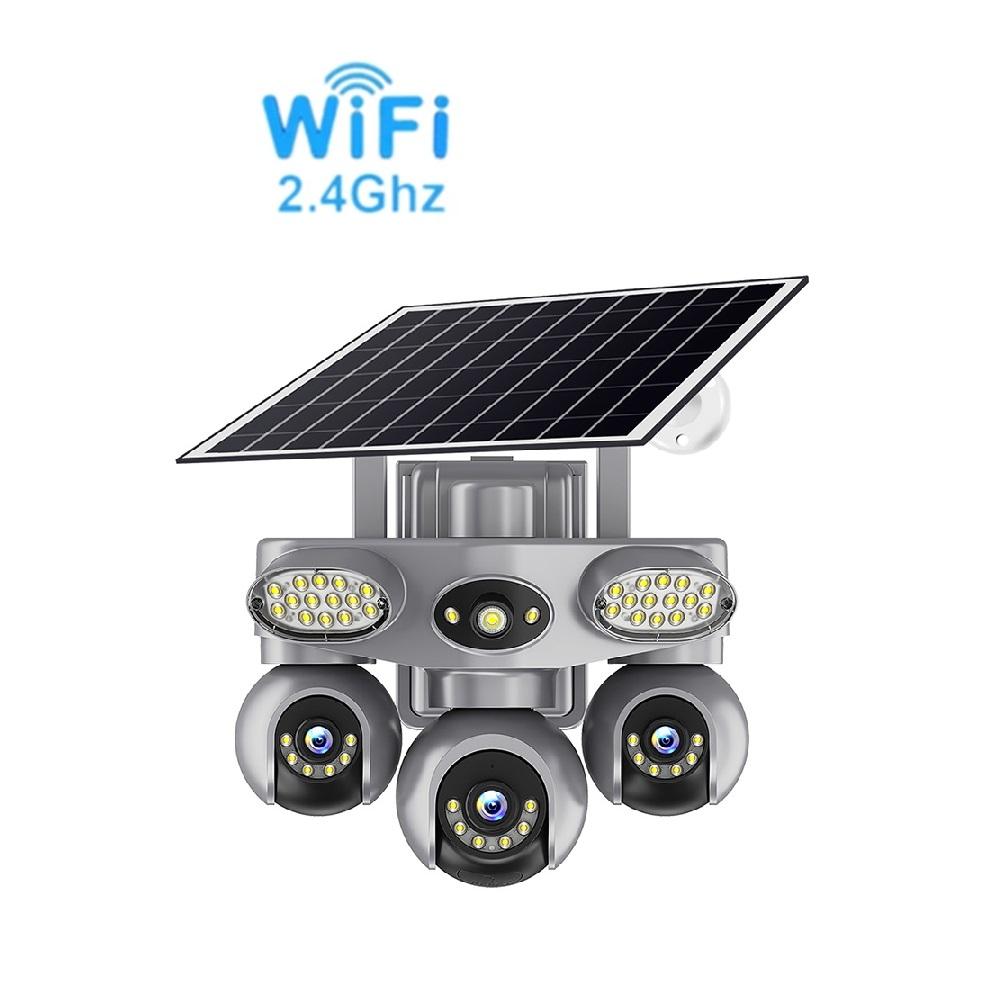 Solar PTZ Camera – 4G/WiFi Outdoor Security with 3-Screen View, Optional LED Light, 2-in-1 Surveillance & Night Lighting