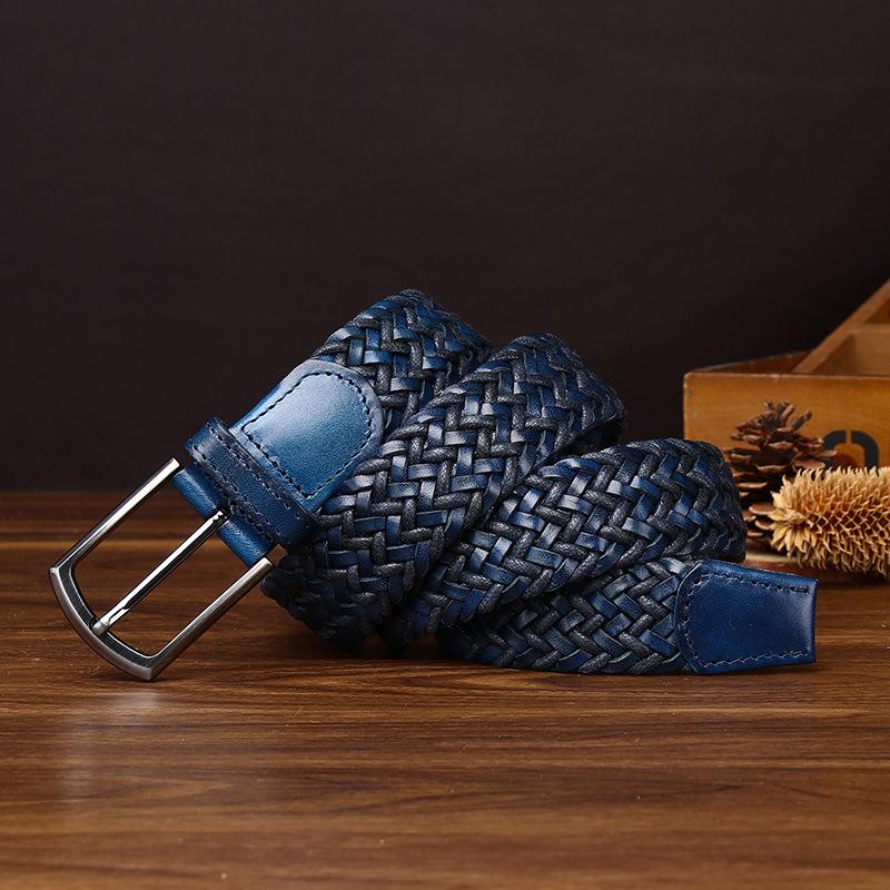 3.5Cm Woven Belt Men'S Genuine Leather Handwoven Pin Buckle Belt Pure Cowhide Fashion Casual Couple Belt Women
