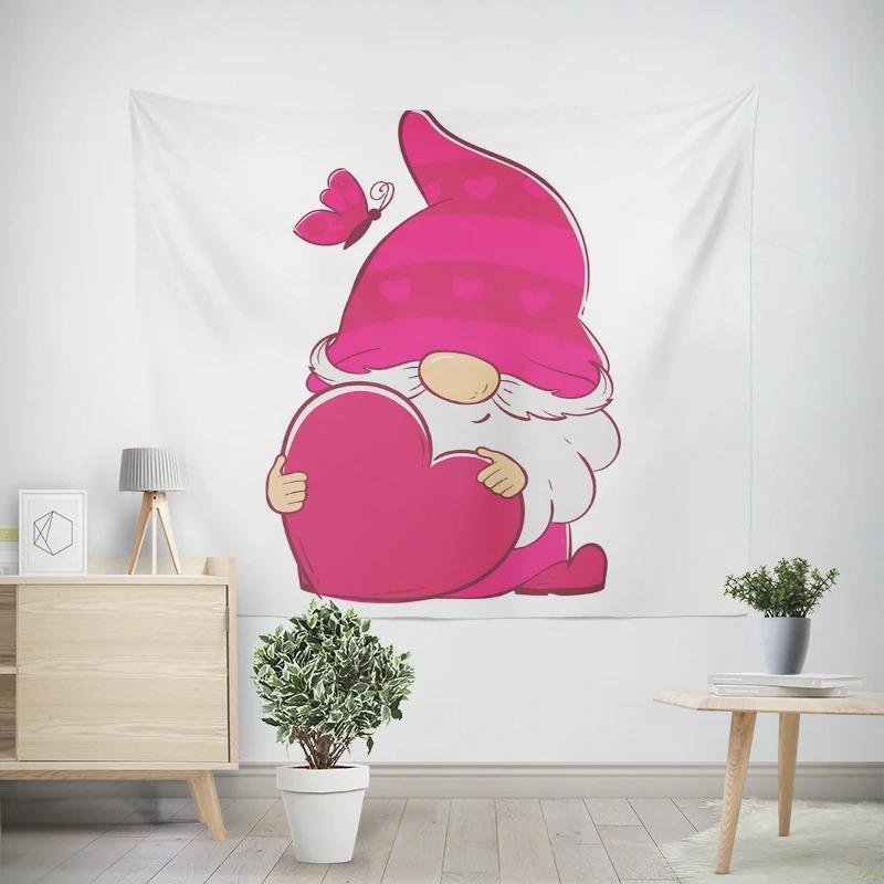 Christmas New Year Gnome Love Pattern Tapestry Living Room Sofa Car Interior Decoration Tapestry