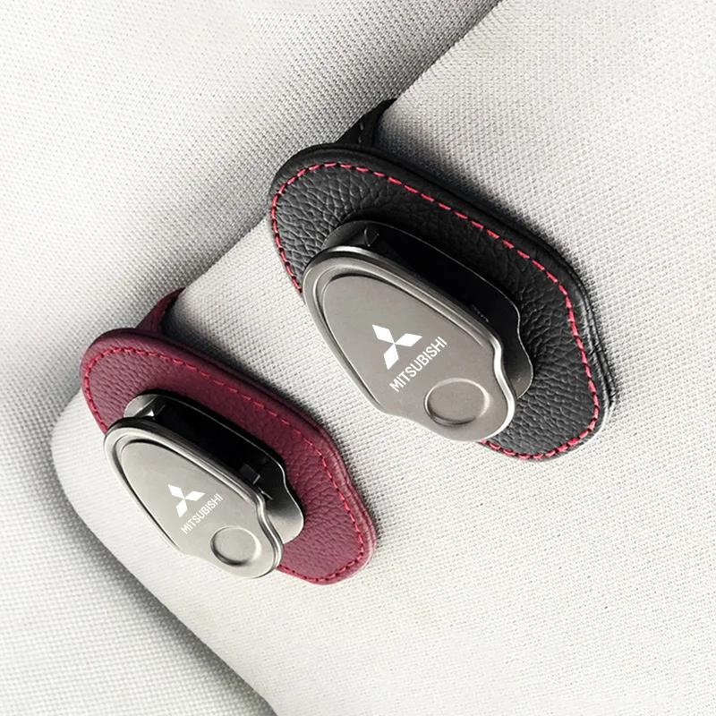 Leren Autozonneklep Brillenhouder Kaarthouder Auto Interieur Accessoires voor Mitsubishi Lancer Outlander ASX Pajero L200 Triton