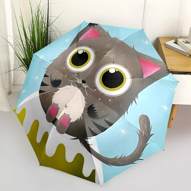 1pc Winter Cat Automatic Open/close Folding Umbrella, Compact Portable Travel Umbrella, Perfect Birthday/Christmas, Cute Umbrella, Durable C