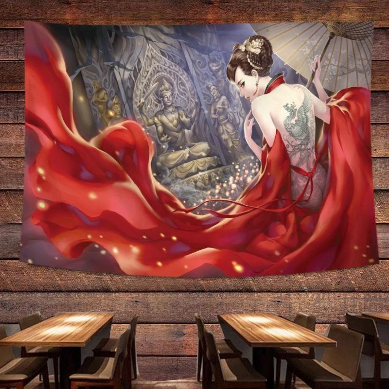 Japanese Tavern Sea Wave Tapestry Ghost Samurai Decorative Tapestry Room Decoration Home Decor Dorm Wall Hanging Backdrop Cloth