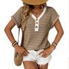 2026 Summer New Women's Patchwork Knit V-Neck Button Pullover Short Sleeve