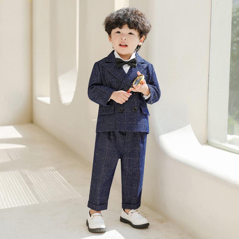 Children's Formal Suit: Flower Boy Autumn-Winter Velvet British Style for First Birthday or Performances.