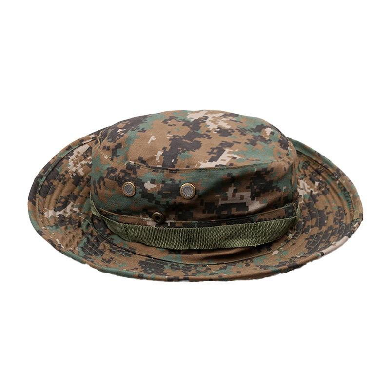 Militärstil Camouflage Eimerhut Outdoor-Aktivitäten Sonnenschutz Breiter Rand Faltbare Baumwollmischung Kappe