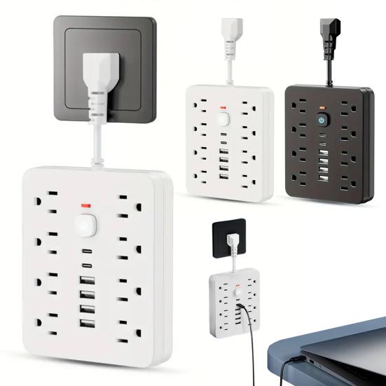 

Подовжувач живлення 14-в-1 із захистом від перенапруги з 11 розетками змінного струму Дизайн портів USB чорний