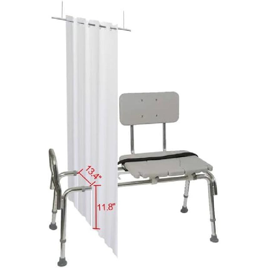 YISURE Split Shower Curtain for Bath Sliding Transfer Benches, White Polyester 80x74 Bath Curtain with Two 13.4x11.8-Separated-Away Slits at Bottom,