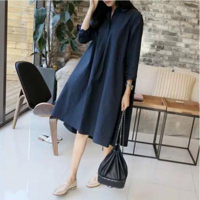 Jarný a jesenný nový štýl literárny štýl jednoduché ležérne šaty s dlhým rukávom dámske veľké veľkosti strednej dĺžky nad kolená slim šaty