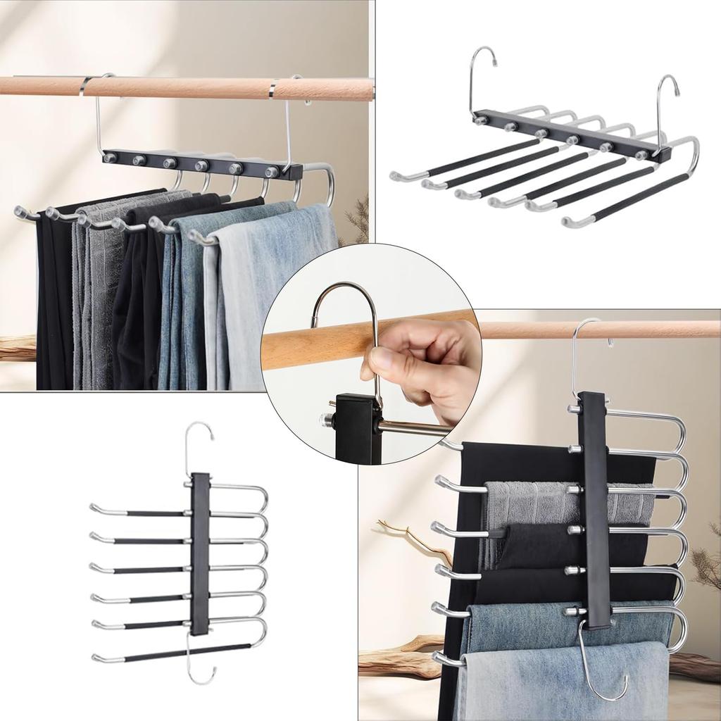 VorsiPro Trouser 6 Vertical and Horizontal Stainless Easy To for Towel Towel Hanger, Tiers, 2-Pack, Use, Non-Slip, Wrinkle-Resistant, Steel,