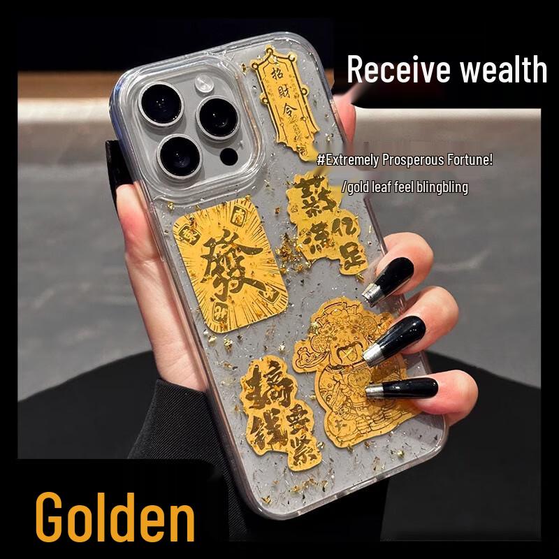 Zhiweishi Gold Foil God of Wealth Transparent Anti-Drop iPhone Case