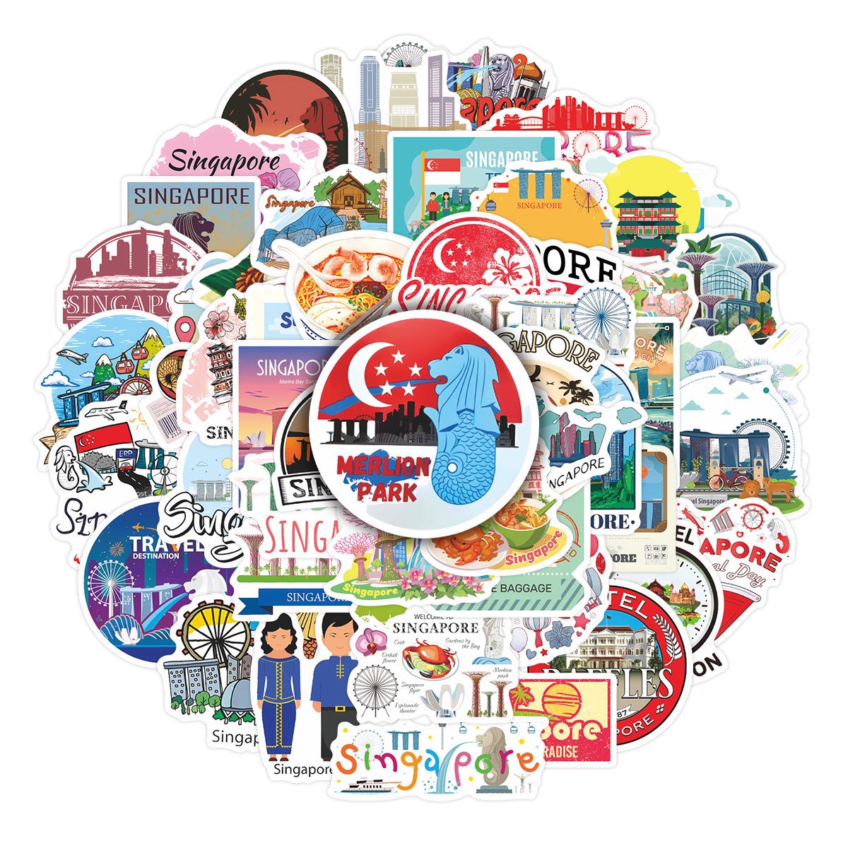 50 Sheets Singapore City Elements Creative Travel Souvenir Planner Stickers & Refrigerator Magnets No