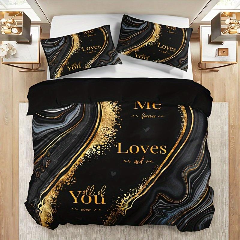 Fashion Texture Letter Duvet Cover Set 1 Duvet Cover With 2 Pillowcases High-Definition Print Home Dorm Room Decor