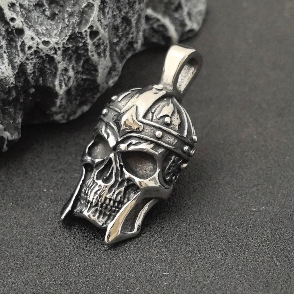 Stainless Steel Skull Pendant Viking Warrior Helmet Necklace Men's Trendy Accessories