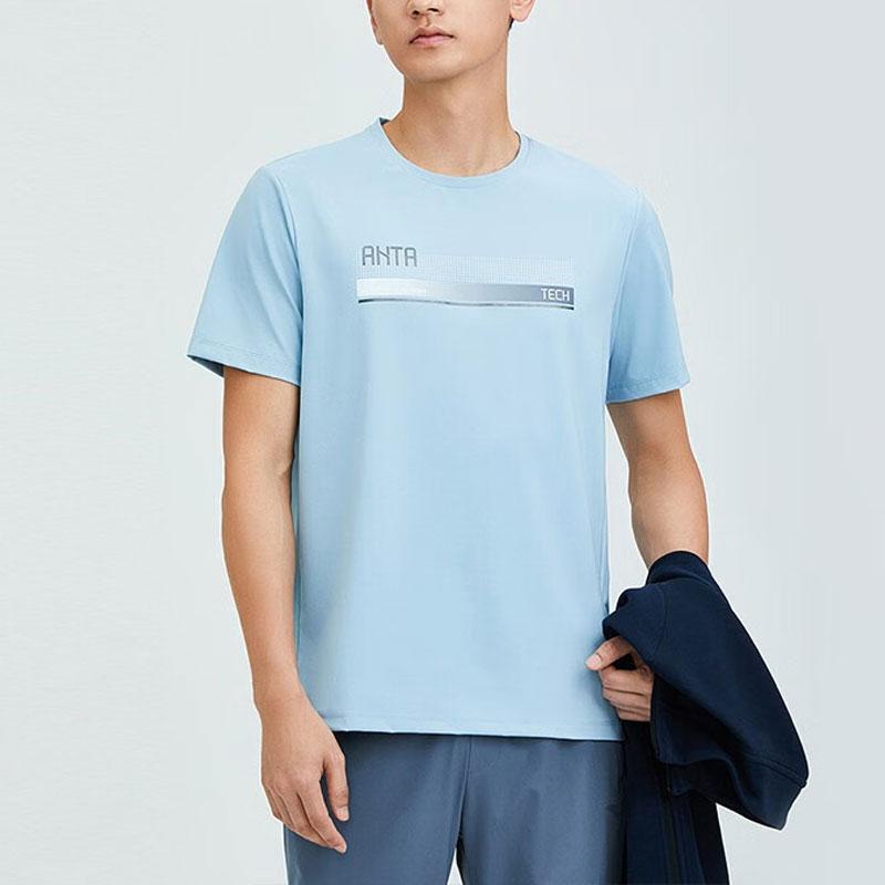 Anta Comprehensive Training Series Letter Print Round Neck Short Sleeve T-Shirt Men Tops Light-Blue 152337118-2