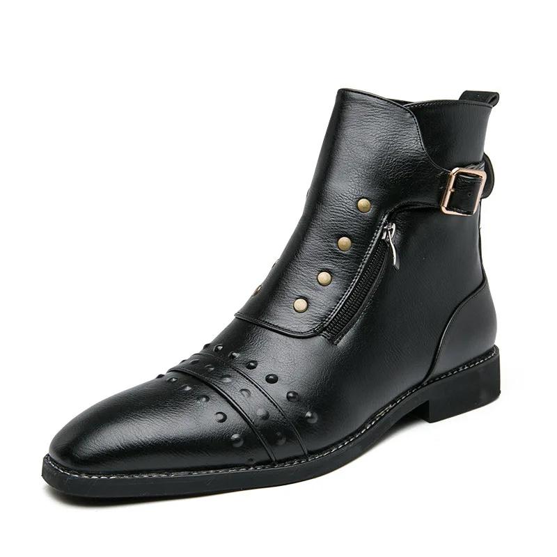 2024 Herbst Neue Herrenstiefel Britischer Stil Spitz Lässig Retro High Top Einzelschuhe Übergröße 38-46