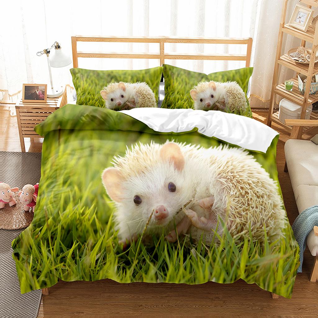Hedgehog Duvet Cover Set Cute Cute Animal Polyester Comforter Cover King Queen Size for Kid Boy Girl Bedding Set with Pillowcase