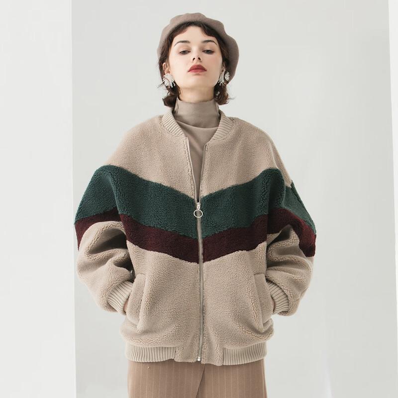 

Bailuyu Women s Autumn Velvety Color-block Baseball Jacket L