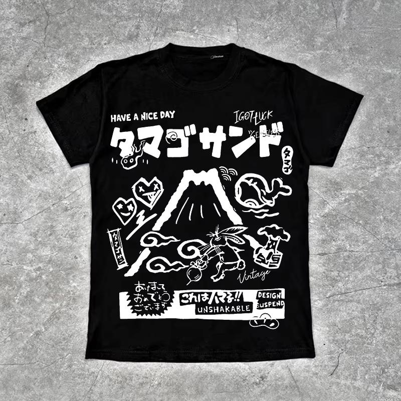 European and American Style Japanese Summer New Men's T-shirt Easter Punk Pattern Print Gothic Hip-hop Harajuku Top Loose
