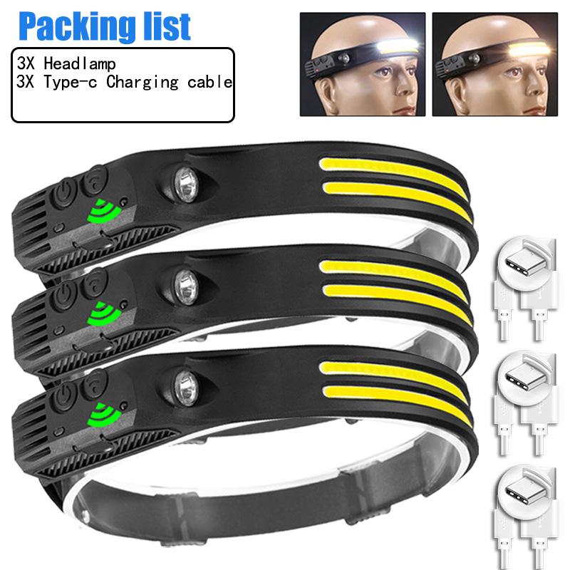 1-15Pcs LED Induction Headlamp USB Rechargeable Head Flashlight Powerful Camping Head Lantern Fishing Headlight 18650 Battery