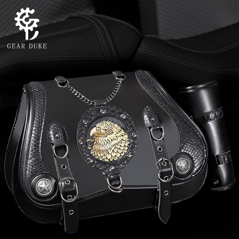 Motorcycle Saddlebag Set Cruiser Harley Bobber Chopper Universal Fit Leather Style Storage Bag