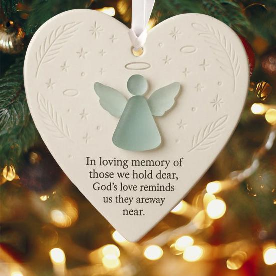 Heart-Shaped Sea Glass Friendship Ornament Handmade Sea Glass Angel/Ghost Ornament for Christmas Tree Timeless Friendship Keepsake for Best