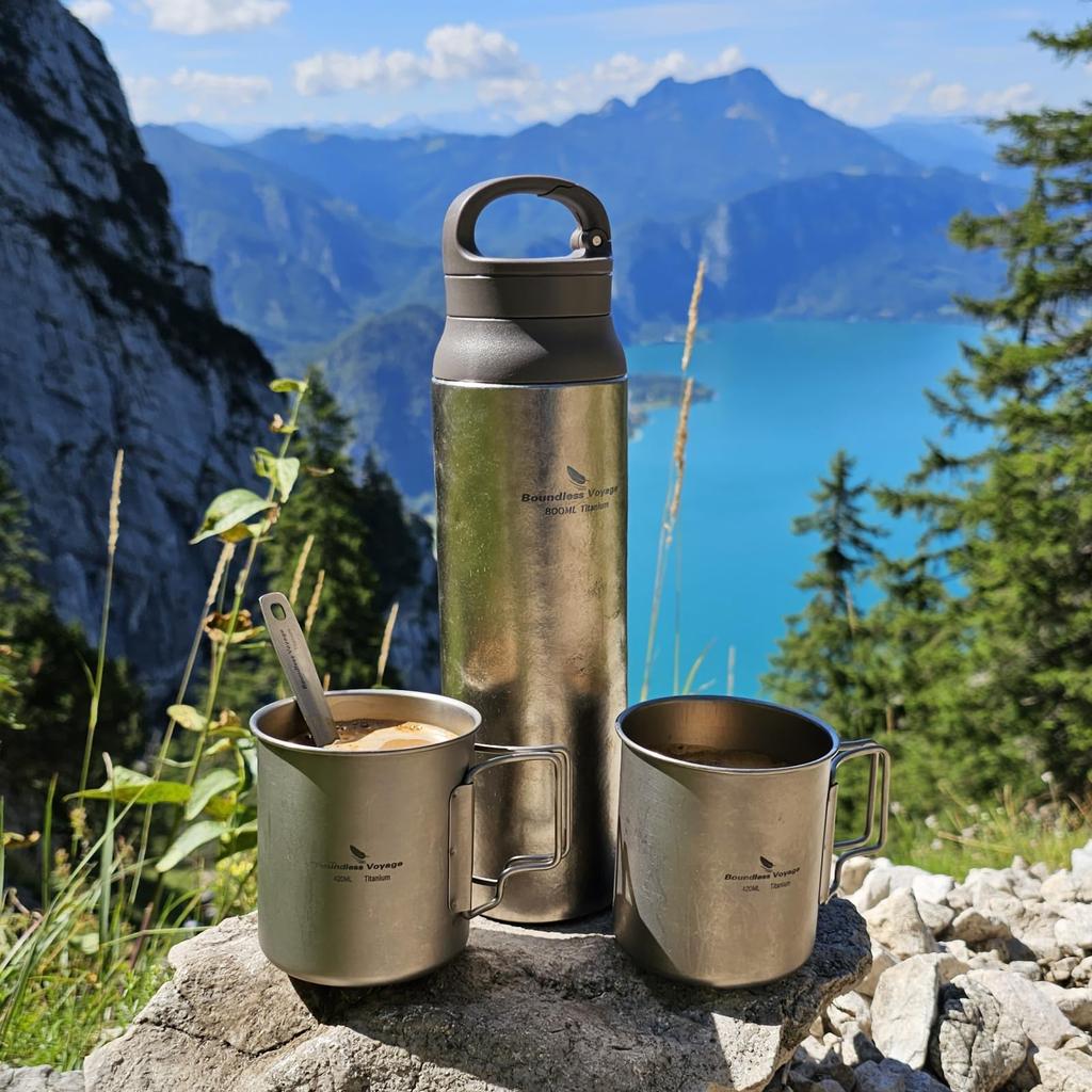 Boundless Voyage Titanium Water Bottle, Vacuum Insulated, Double-Walled, Pure Titanium, 800ml Capacity, Ultra-Lightweight, Durable, Rust-Resistant,