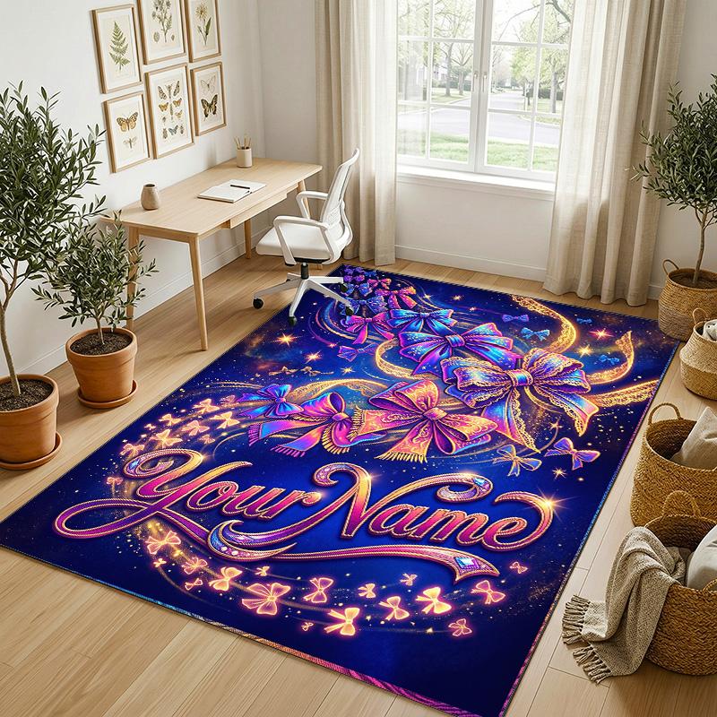 Fantasy Magic Theme Crystal Velvet Rug Personalized Custom Name Text Soft Floor Mat Home Decor