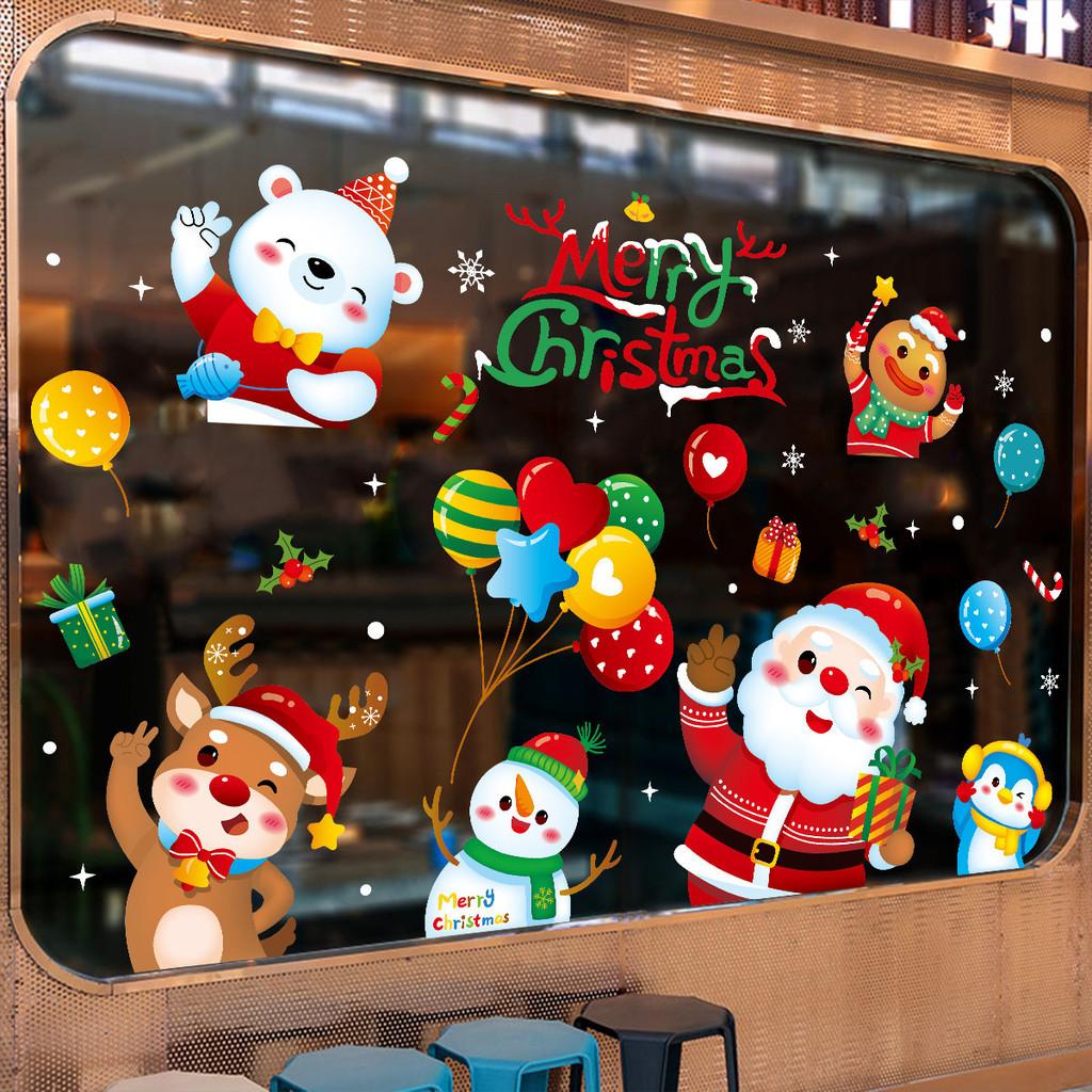 Static Christmas Electricity Stickers With Santa Claus Reindeer Design Snowman