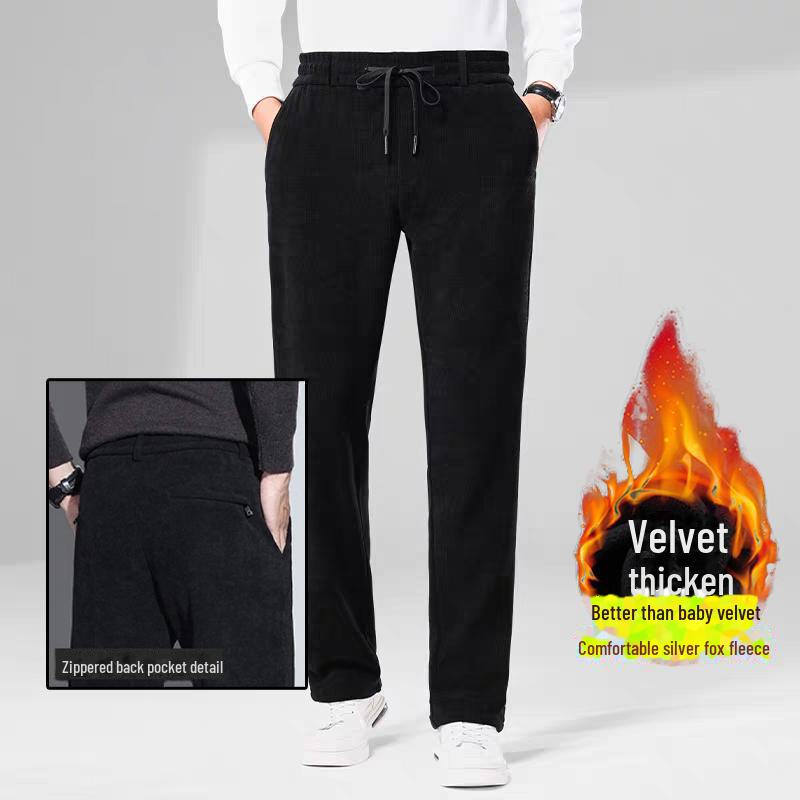 [Selected] 2024 Slim Straight Plus Velvet Casual Pants - Trendy Autumn & Winter Thickened Trousers