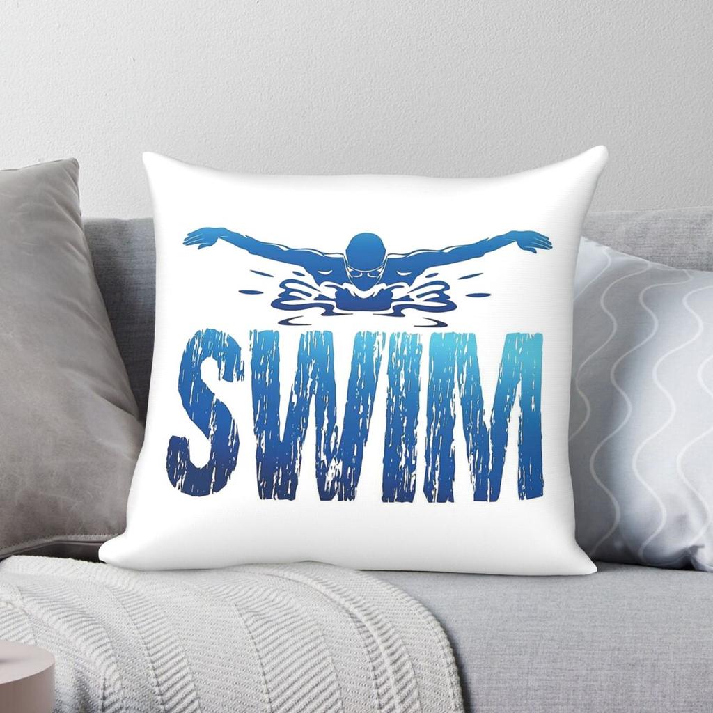 Swim Swimming Triathlete Square Pillowcase Polyester Linen Velvet Pattern Decor Throw Pillow Case Room Cushion Cover Wholesale