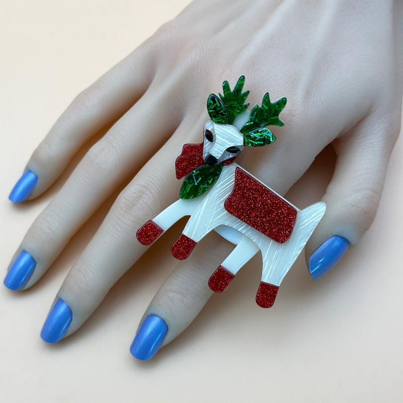 

Adorable Christmas Kitten & Reindeer Snowman Ring Size 8
