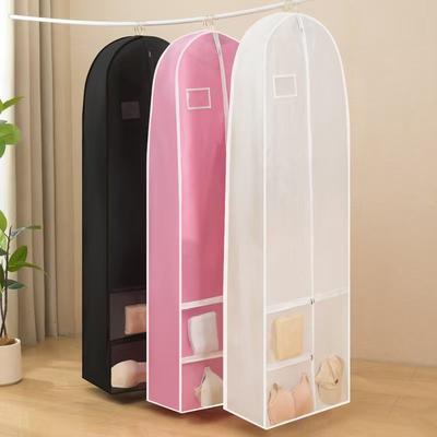 Long Garment Bag Dustproof Storage Cover With Zipper Non Woven Hanging Clothes Protector For Wedding Dress Suit Gown At Home