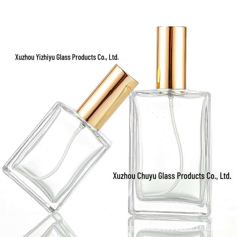 Transparent Glass Perfume Bottle Set: 30ml & 50ml Flat Square Spray Bottles